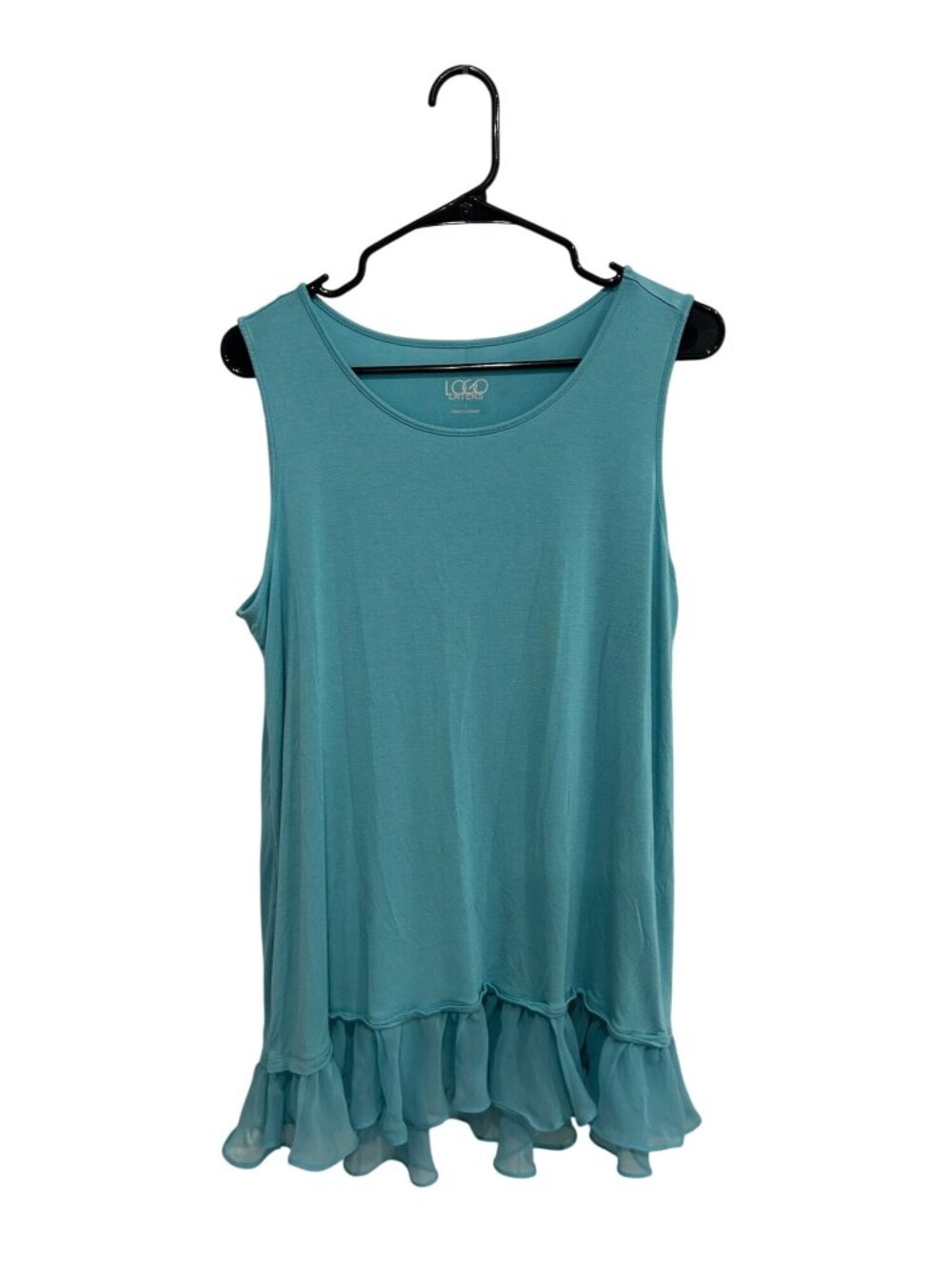 LOGO Layers Large Teal Sleeveless Tank Ruffled Chiffon Hem Boho Chic Whimsical